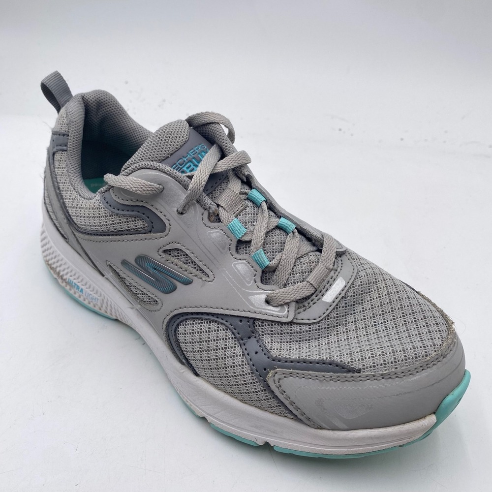 Skechers GoRun Consistent Running Shoes Womens 7.5 Grey Turquoise 128075 Sneaker